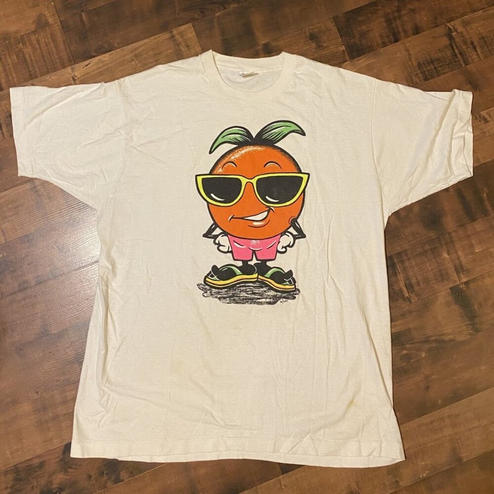 Vintage Fruit of the Loom Single Stitch Sunny Florida Orange Large White T-Shirt